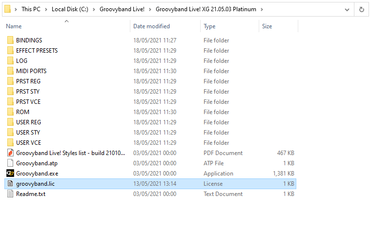 License file in program installation folder.