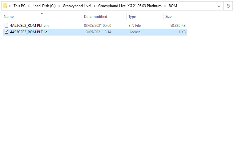License file in program ROM subfolder.