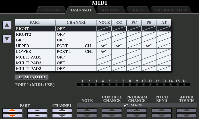 Yamaha midi transmit.
